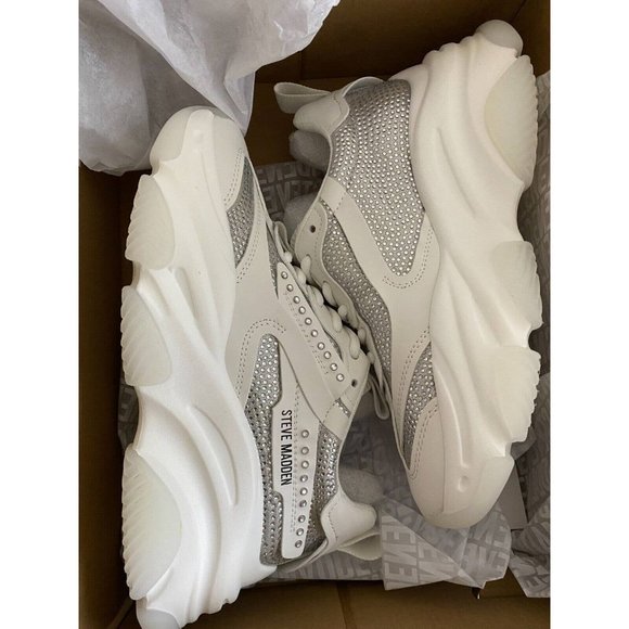 Steve Madden Possession White Rhinestone Embellished Lace Up Sneakers (Size 6) - Picture 6 of 8